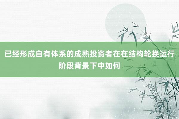 已经形成自有体系的成熟投资者在在结构轮换运行阶段背景下中如何