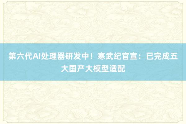 第六代AI处理器研发中！寒武纪官宣：已完成五大国产大模型适配