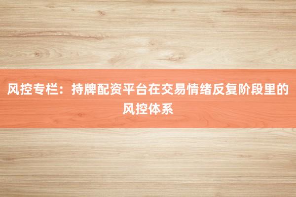 风控专栏:持牌配资平台在交易情绪反复阶段里的风控体系